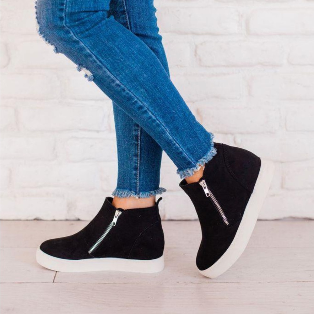 Micro suede Black hidden wedge sneakers HP - Picture 9 of 10